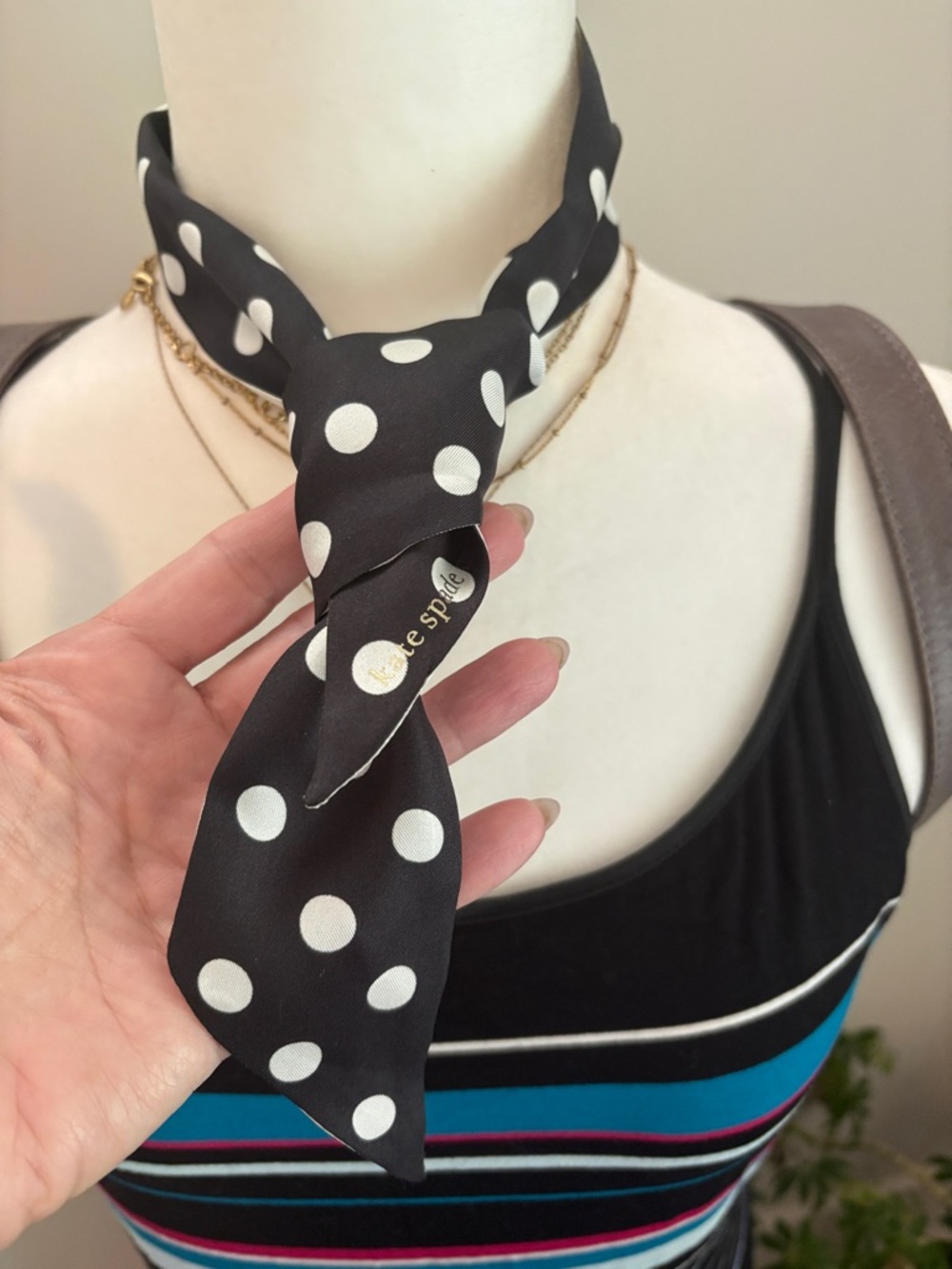 kate spade Black and White Polka Dot Silk Neck Scarf